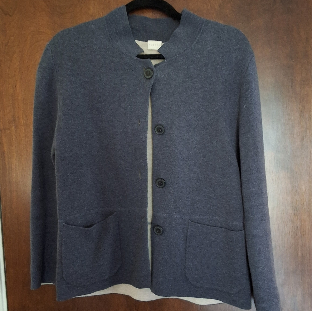 Poetry, women's blue gray Double knit cotton jacket size 4